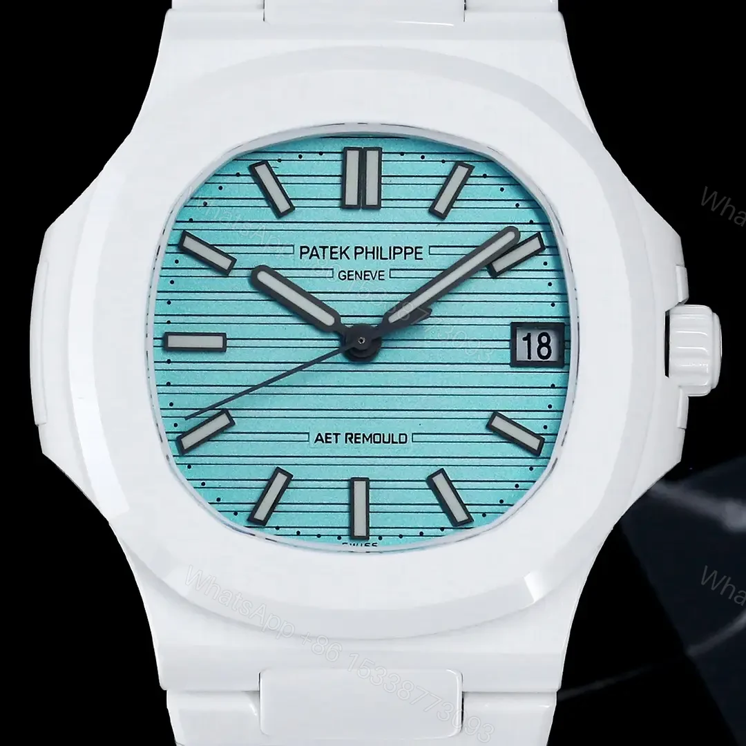 View 3 of Patek Philippe Tiffany Ceramic Nautilus Watch White Bracelet Ultimate 40MM PP-NAU-TIFF-CER-WHT40-V2