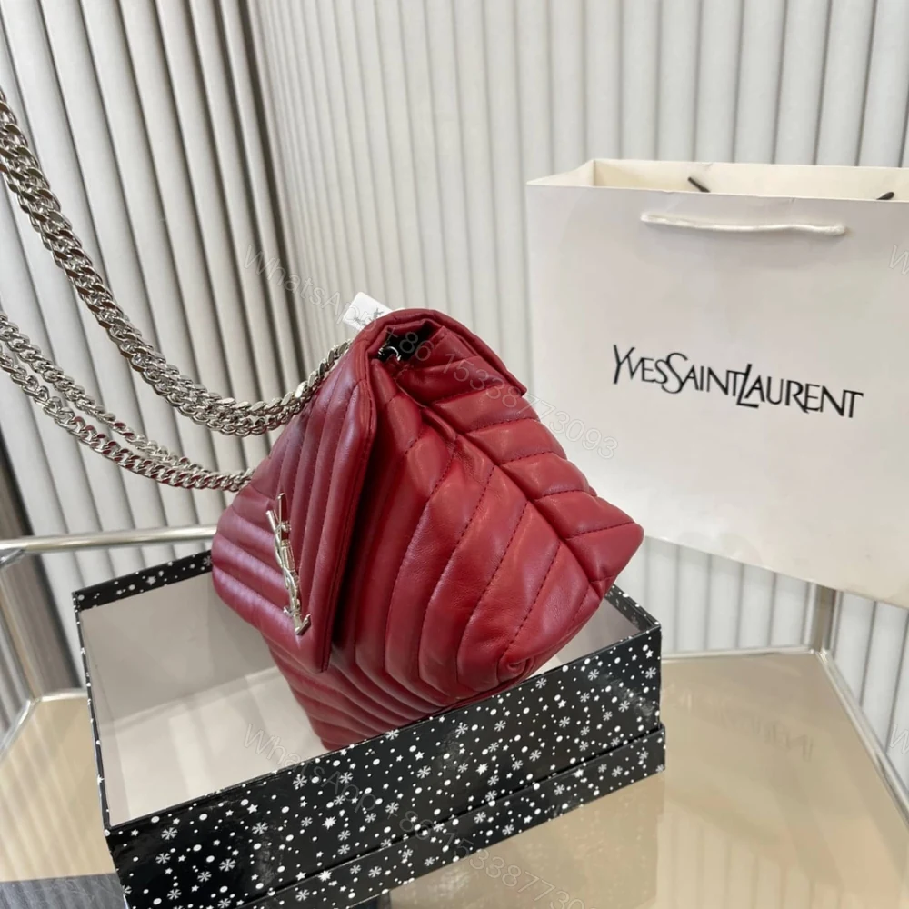 View 8 of Saint Laurent Loulou Small Chain Bag In Quilted Y Wine Red 25Cm