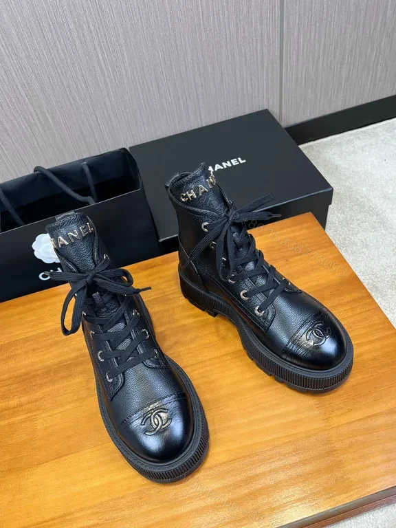 View 5 of Chic Leather Combat Boots: Subtle Logo, All-Day Comfort