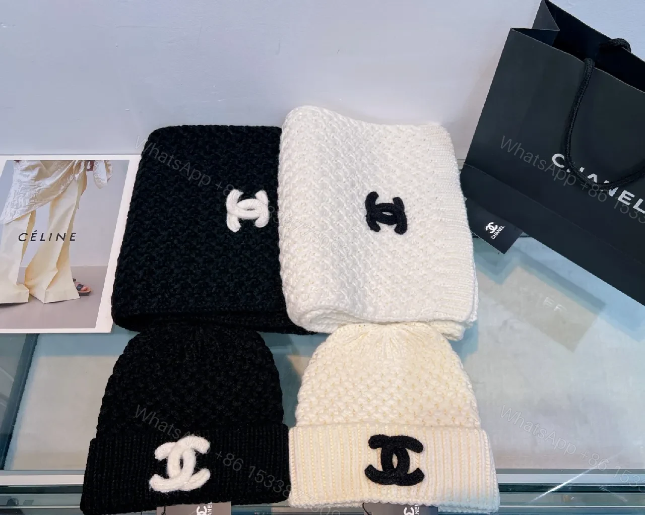 Black Ivory Knit Set: Luxe Scarf & Beanie with Logo Clasp — view 1