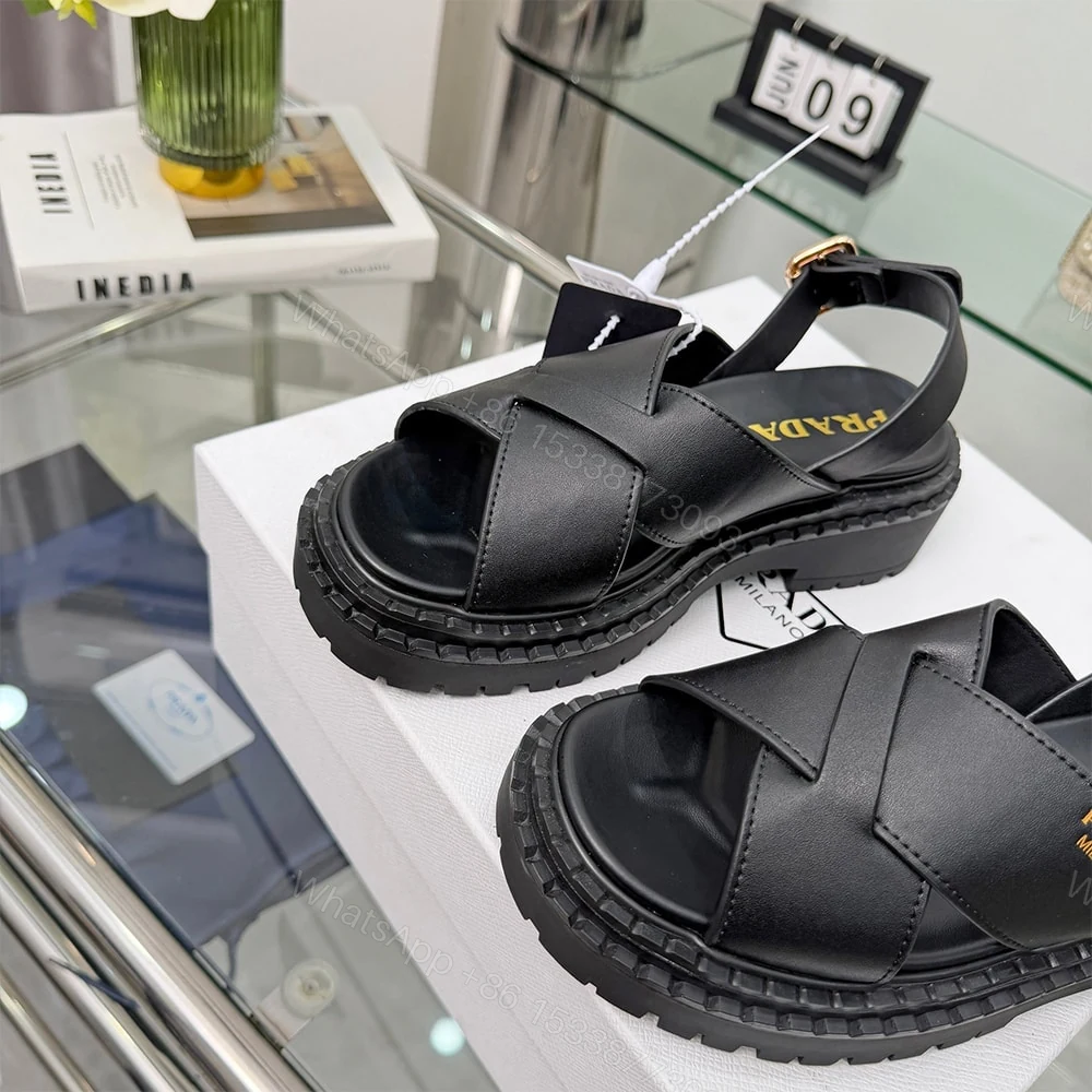 View 6 of PRADA Crisscross Leather Sandals 914970