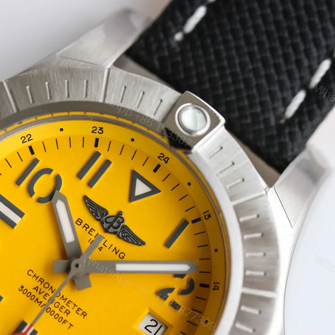 View 8 of ZF Factory Breitling Avenger Automatic 45 Seawolf Watch – Yellow Dial, Stainless Steel Case, Black Strap