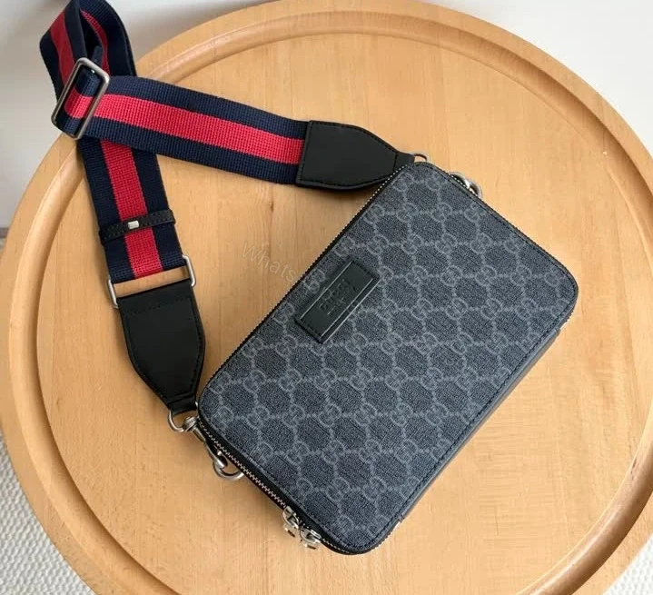 View 3 of Gucci GG Supreme Mini Black Leather Crossbody Bag TB308