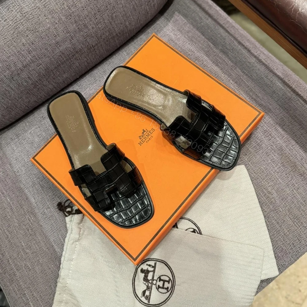 View 6 of HERMÈS ORAN SANDAL ALLIGATOR IN BLACK H001089Z 01360