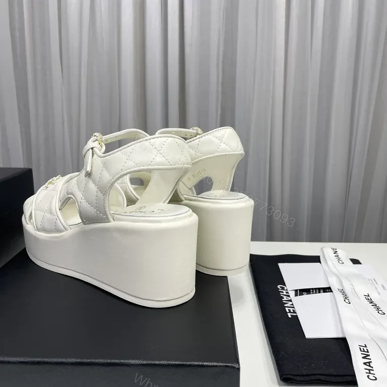 View 2 of White Quilted Sandals â€“ Chanel-Inspired Luxury, Comfortable Platform