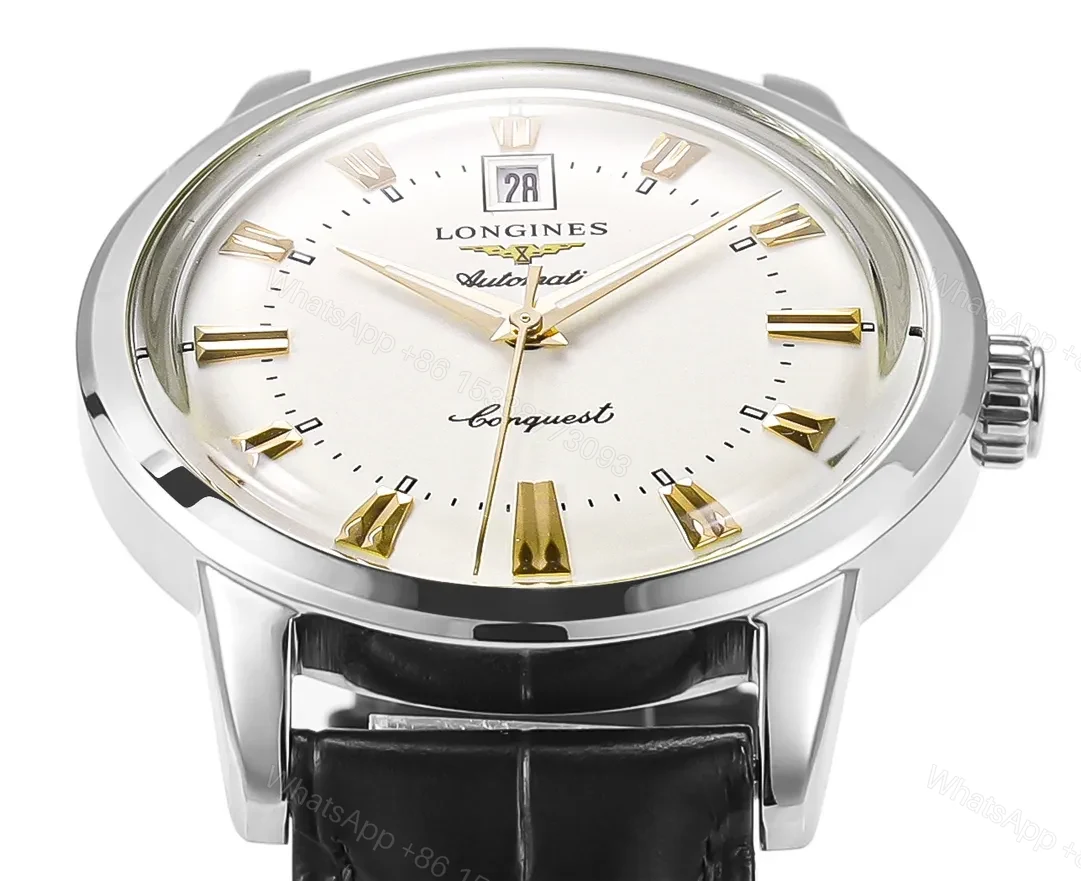 View 2 of Longines Conquest Classic Re Edition Cyclops Watch Silver Dial Black Leather Strap