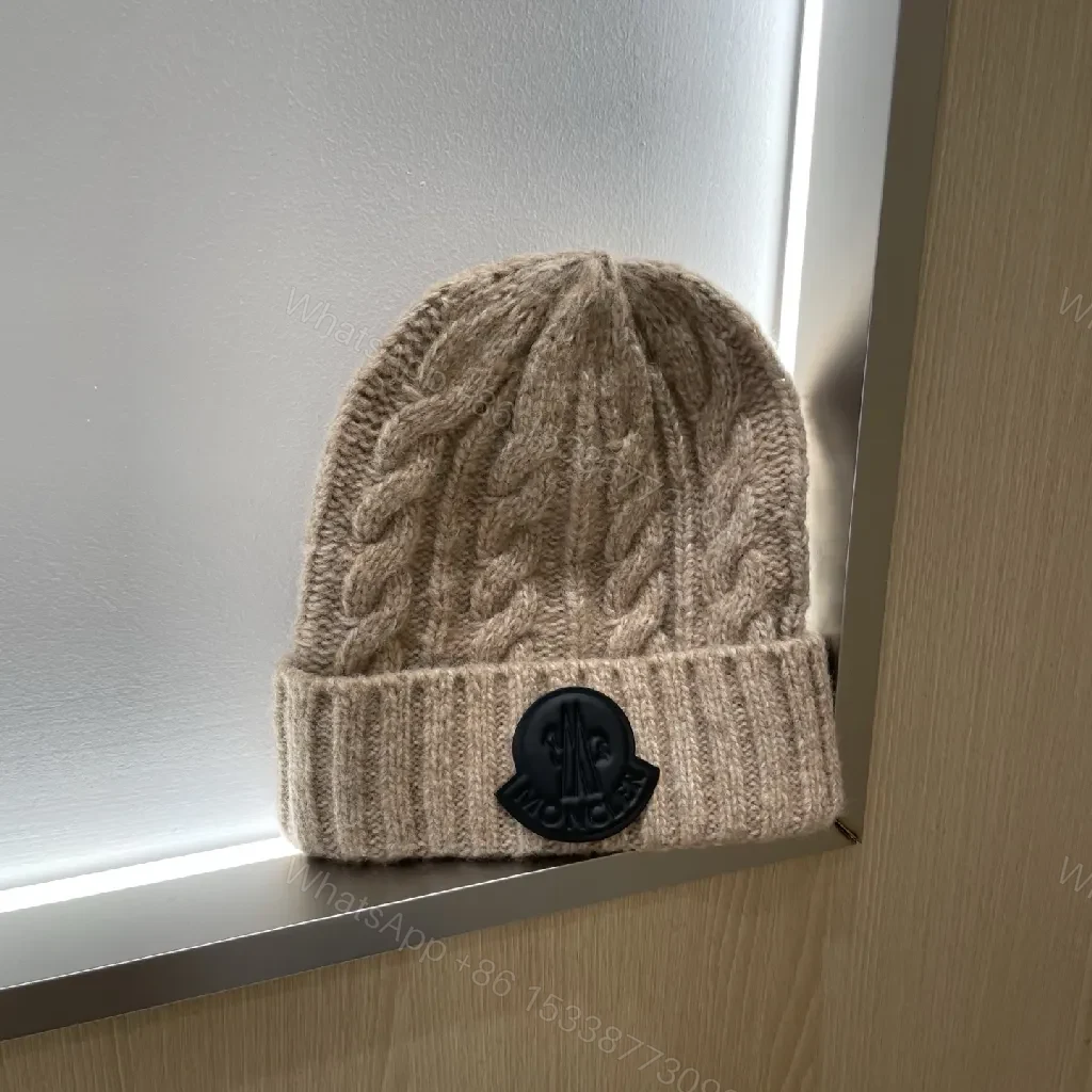 View 9 of Beige Cable Knit Beanie with Signature Patch Essential Warmth