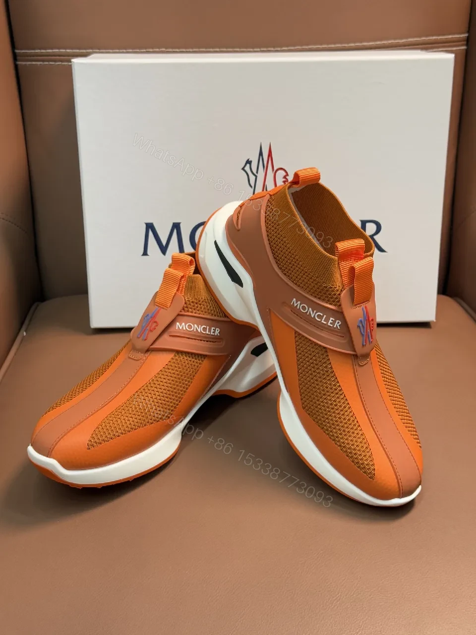 View 8 of Orange Mesh Knit Sneakers with Elastic Straps - Bold Comfort Street Style