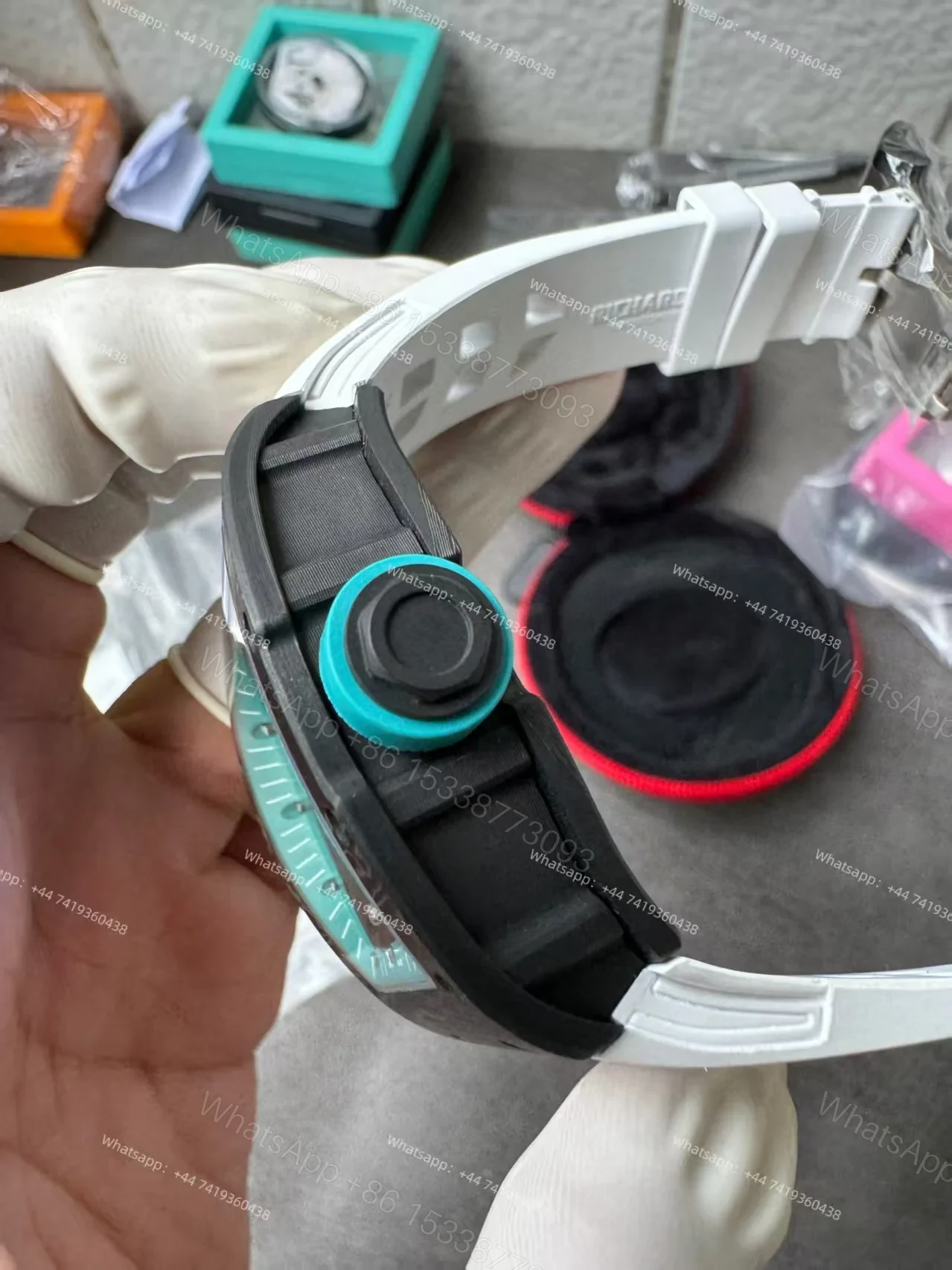 View 20 of Richard Mille RM 055 “Yas Marina Circuit” Carbon TPT Vaucher Free-Sprung White Rubber Strap Custom Super Clone