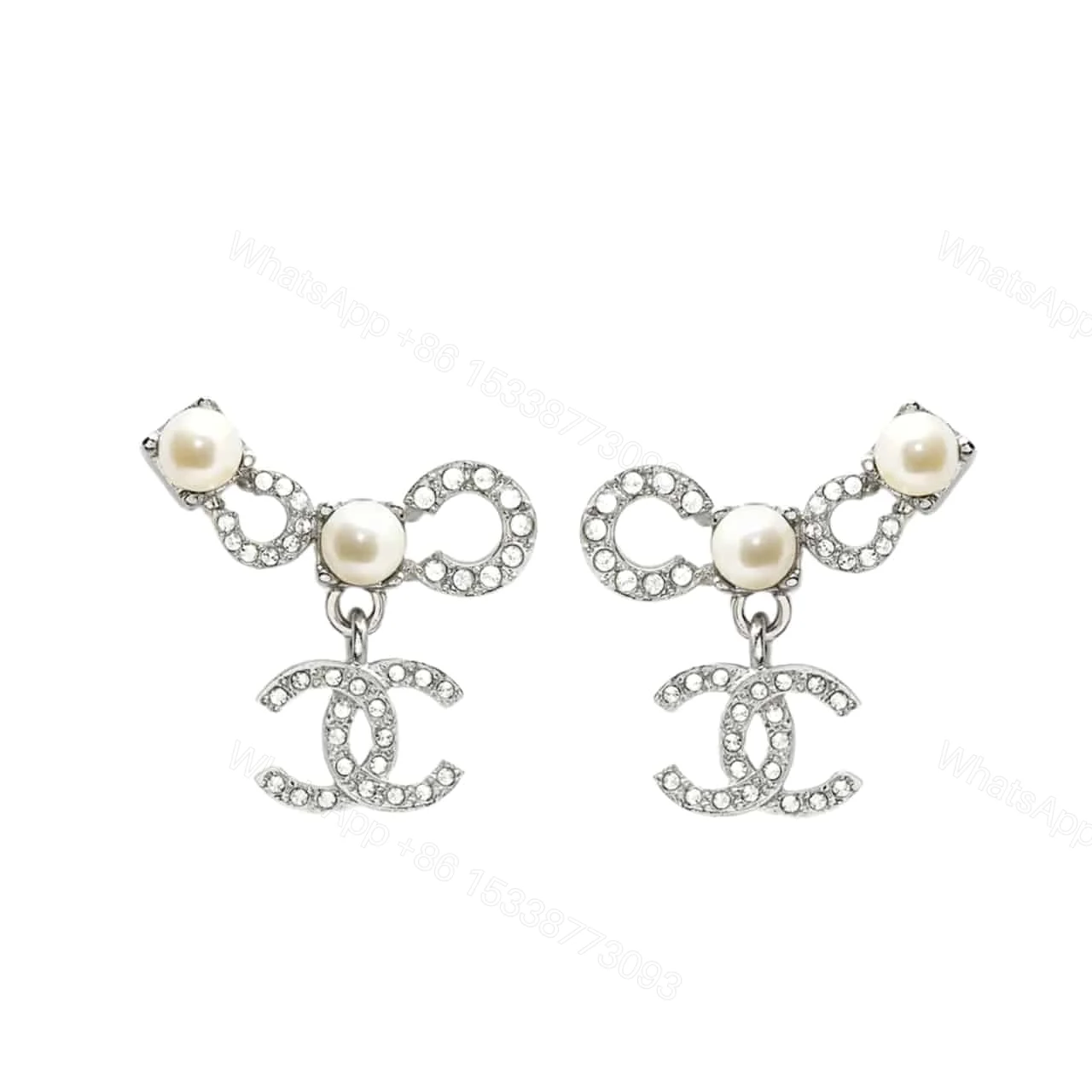 CHANEL EARINGS PEARLY WHITE AND CRYSTAL SILVER ABF732 B20573 U0937 — view 1