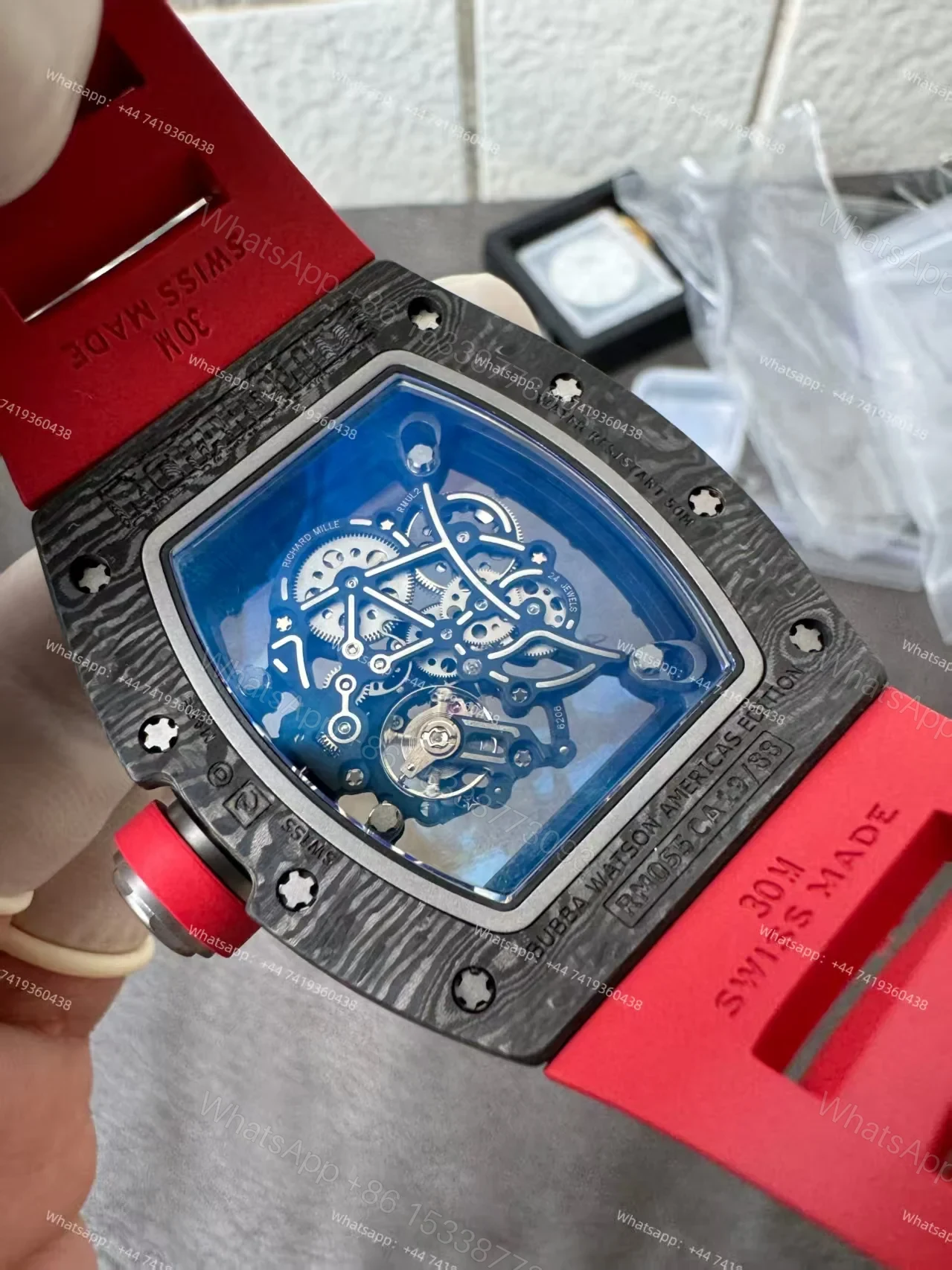 View 14 of Richard Mille RM 055 Carbon TPT Skeleton Vaucher Free-Sprung Movement Red Rubber Strap Custom Super Clone