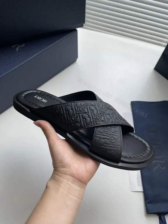 View 8 of Chic Leather Monogram Slide Sandals - Luxe Comfort Sandals