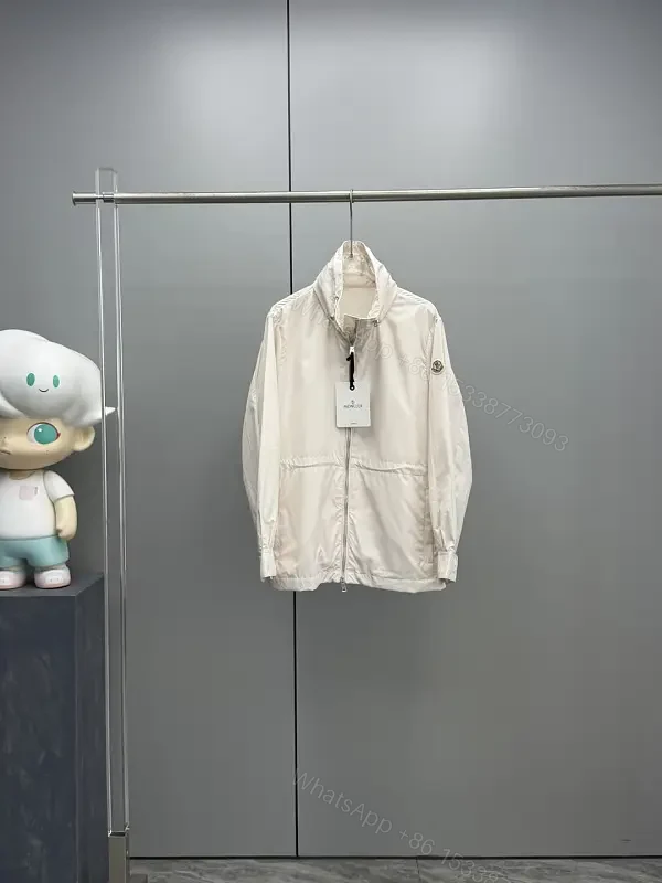 Off-white Nylon Windbreaker Zip-Up Jacket with High Collar — view 1