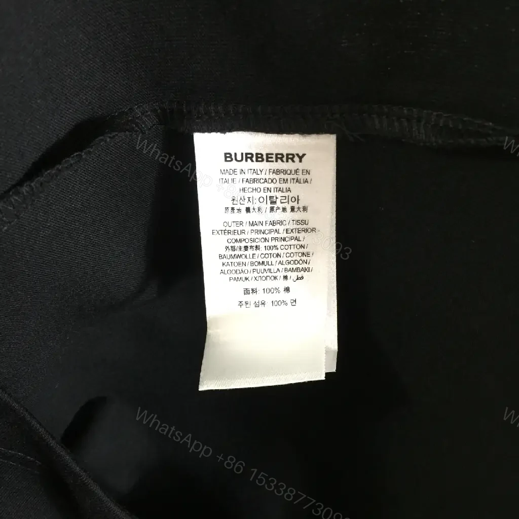 View 7 of Black Cotton T-shirt Regular Fit Turquoise Burberry Chest Text T-shirt