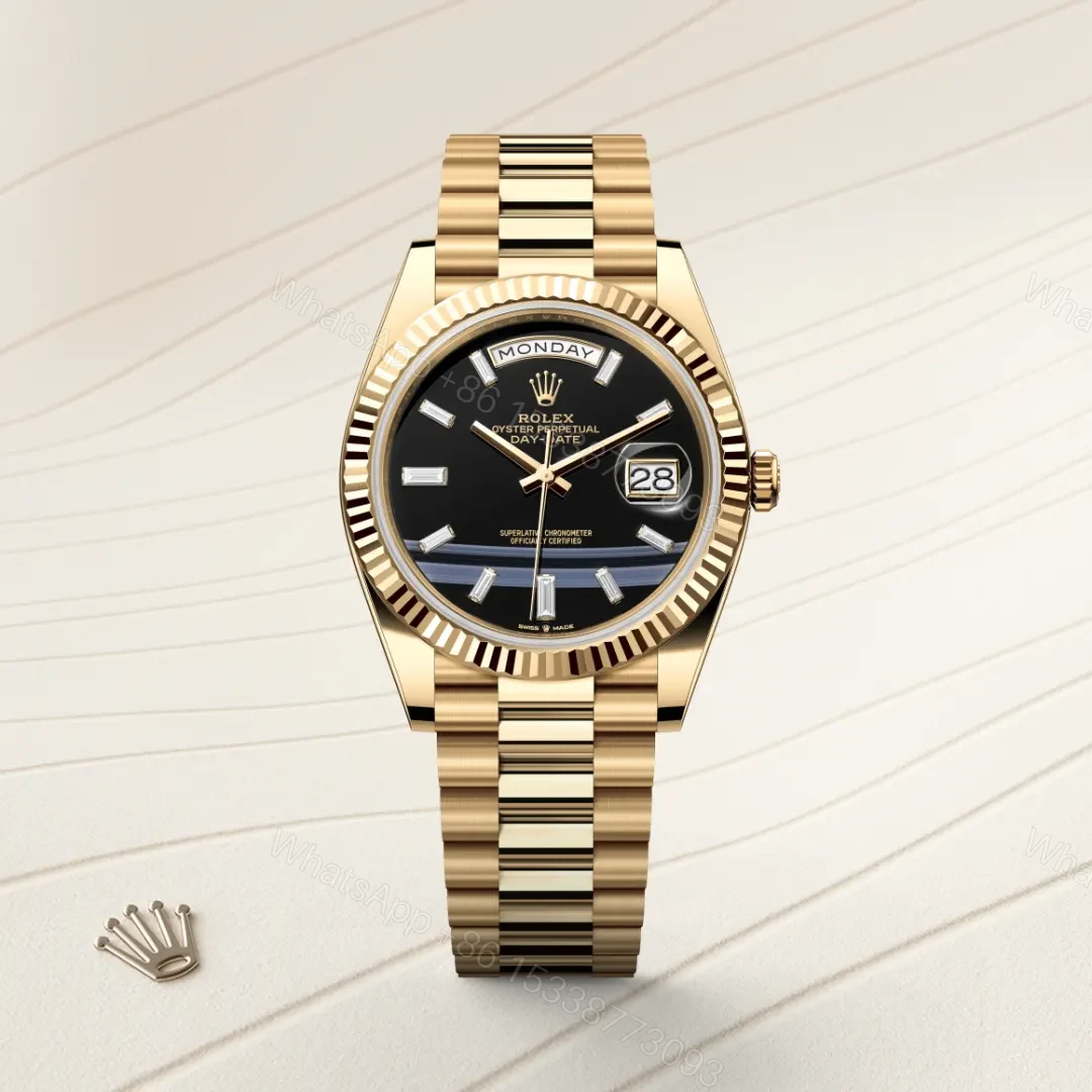 Replica Rolex Day-Date 40 Yellow Gold Black Crystal Dial — view 1