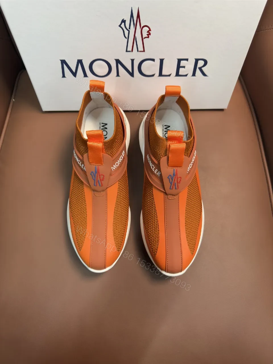 View 9 of Orange Mesh Knit Sneakers with Elastic Straps - Bold Comfort Street Style