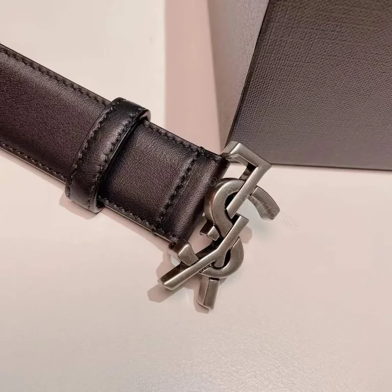 View 8 of Bold Black Leather Belt with Signature YSL Buckle