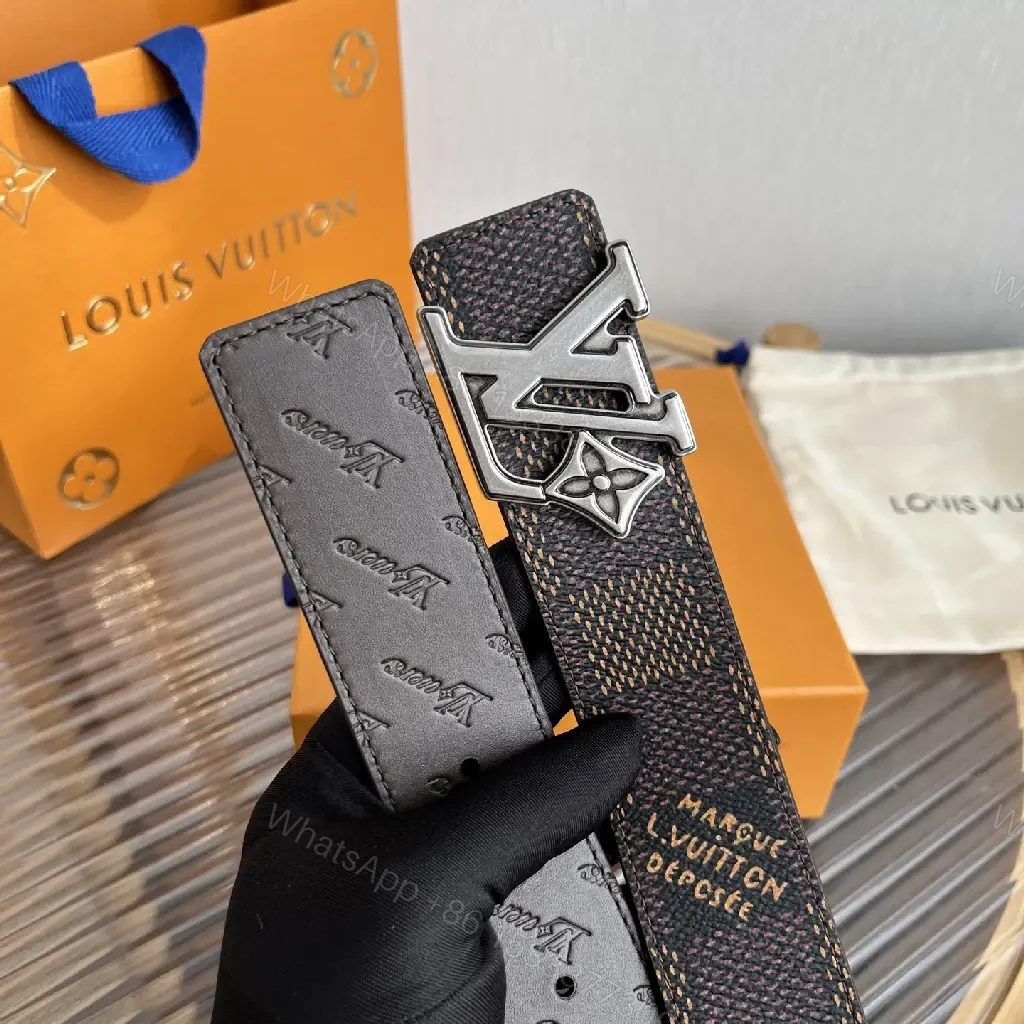 View 8 of Brown Damier Canvas Belt with LV Buckle - Wide Strap