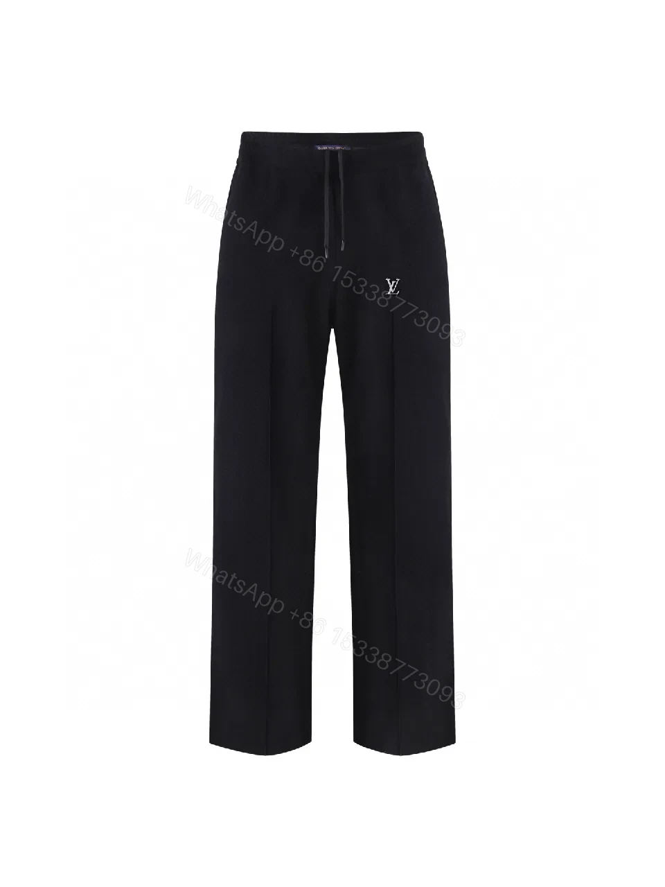 Chic Black Wide-Leg Track Pants with Subtle Monogram Monstère — view 1