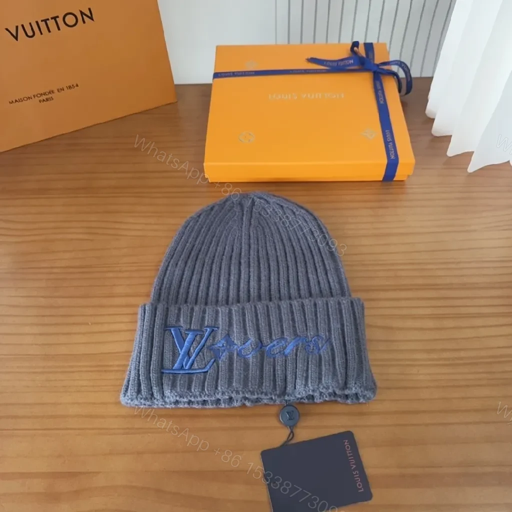 Charcoal Knit Beanie: Luxe Embroidered Designer-Inspired Style — view 1