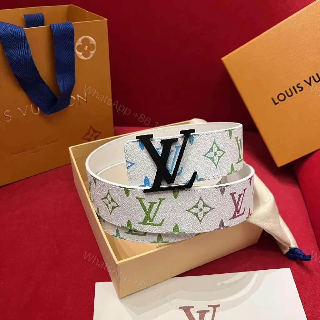View 7 of Color-Forward Leather Belt with Rainbow Monogram Buckle