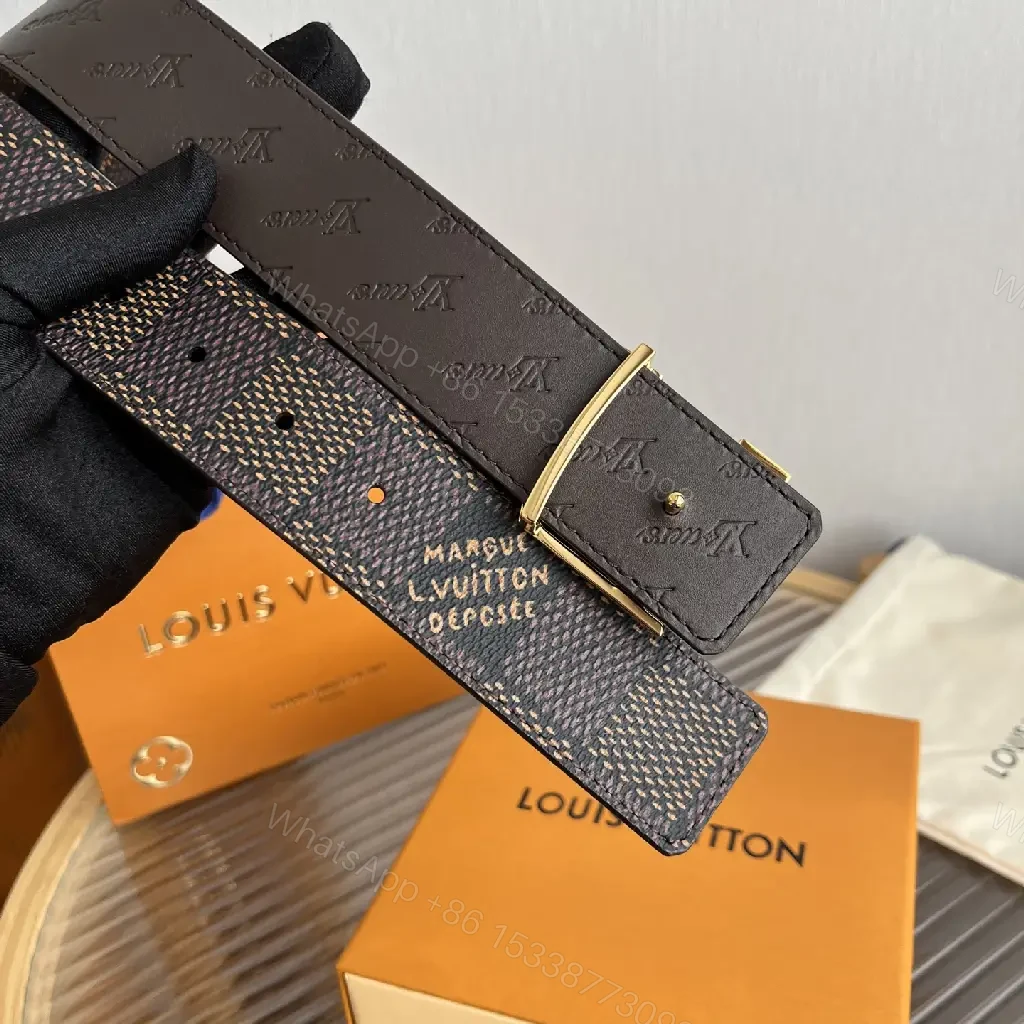 View 9 of Dark Brown Checkered Belt | Louis Vuitton Logo Buckle Luxury Accessory
