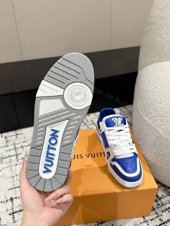 View 4 of Bold Sapphire Luxe High-Top Sneakers with LV-Style Details