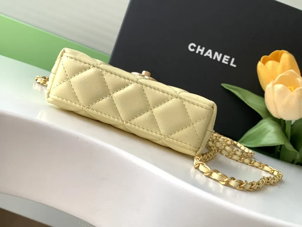 View 2 of Creamy Pearl Beaded Quilted Bag, Gold-Chain Carrying