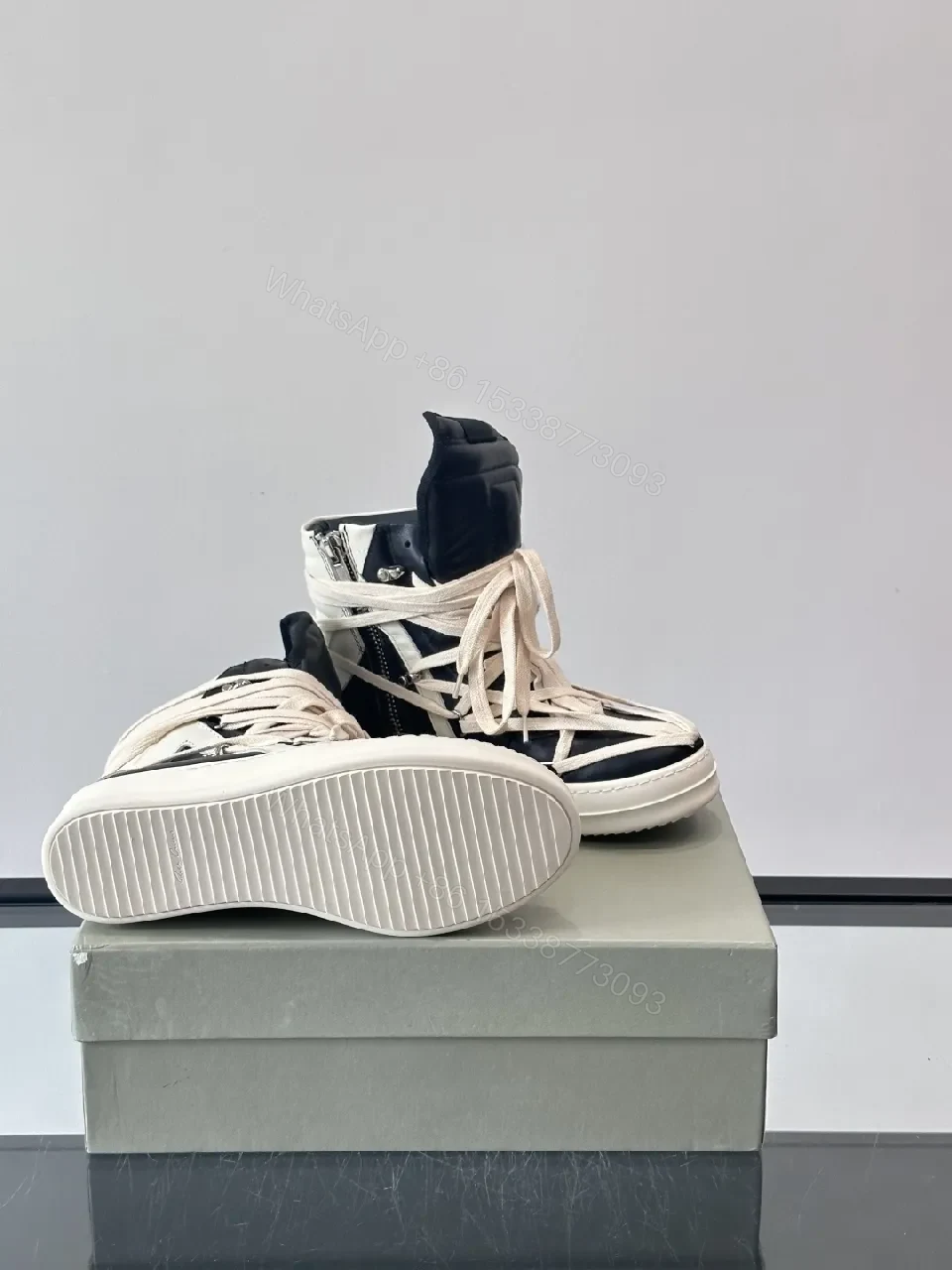 View 8 of Bold Black & Off-White High-Top with Architectural Straps
