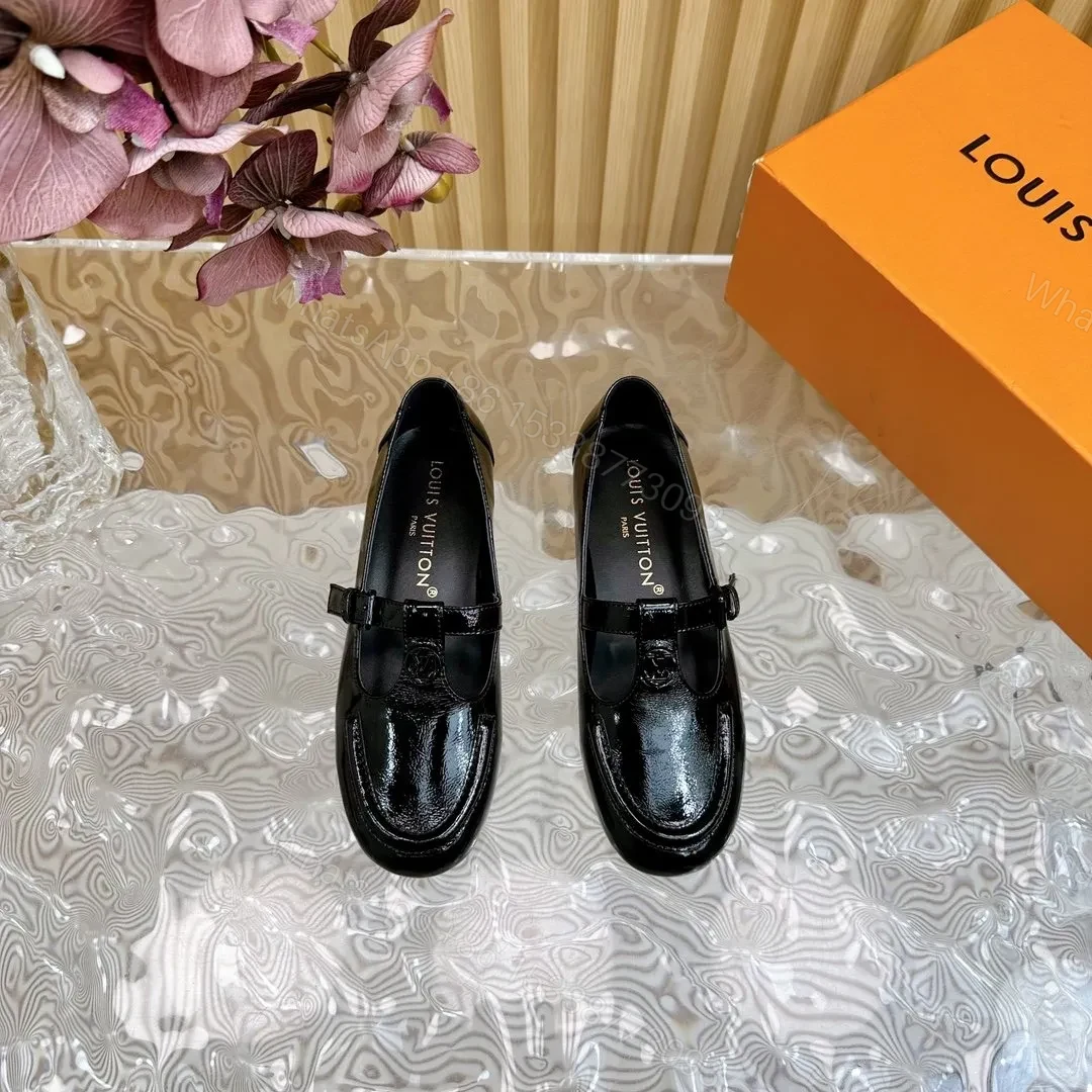 LV Women Black Patent Leather Loafers — view 1