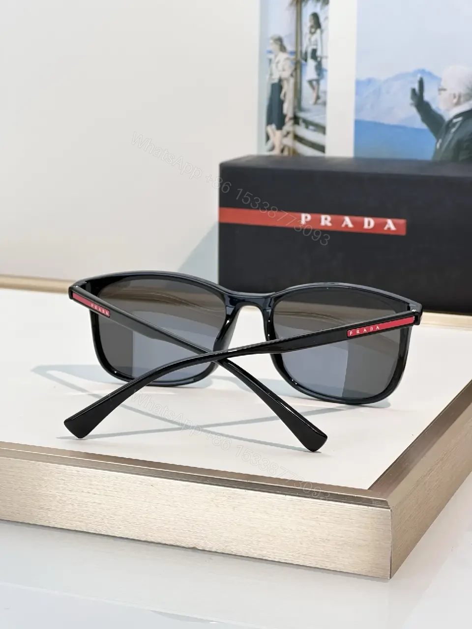 View 10 of Brown Tortoiseshell Sunglasses, Wayfarer-Inspired, Full-Frame, Mottled Pattern, Prada Logo Front