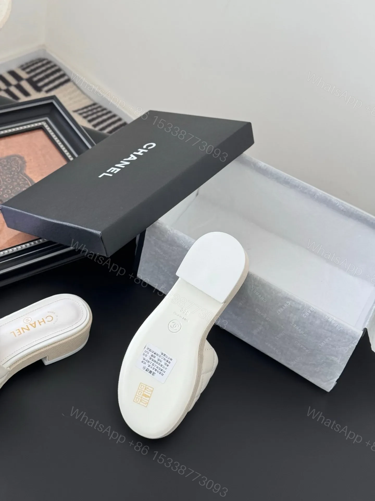 View 4 of Chanel Women White Quilted Leather Slides