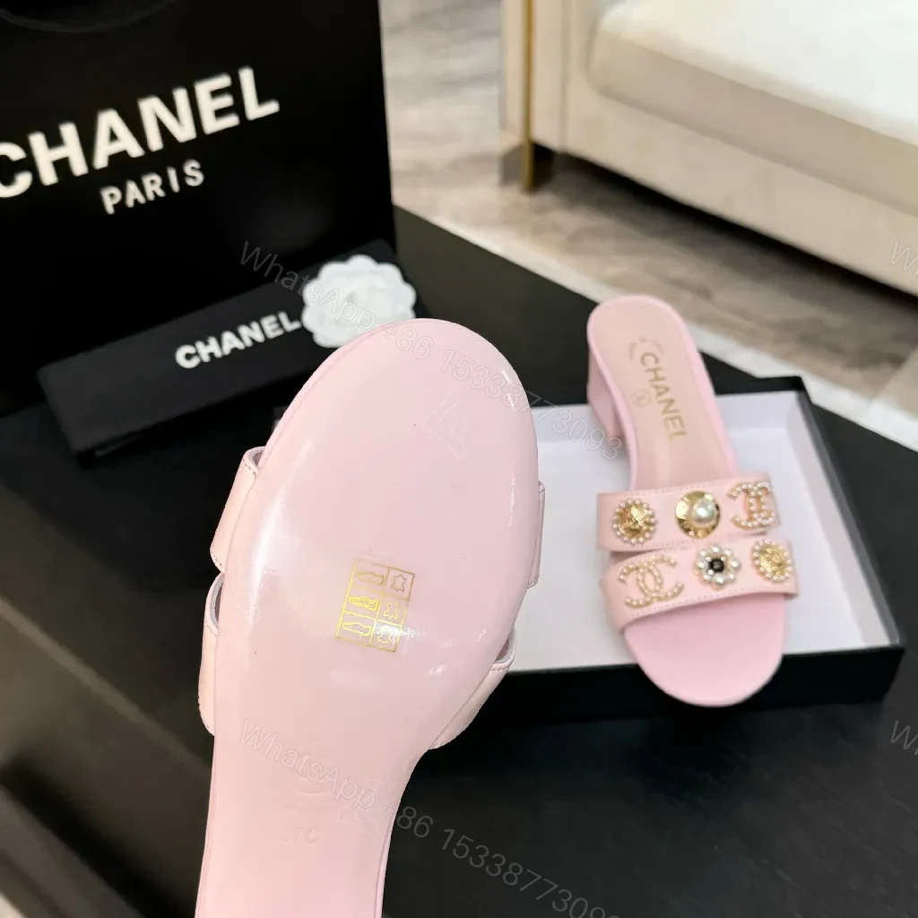 View 6 of Soft Pink Satin Embellished Slip-On Heels: Elevated Glam Slide