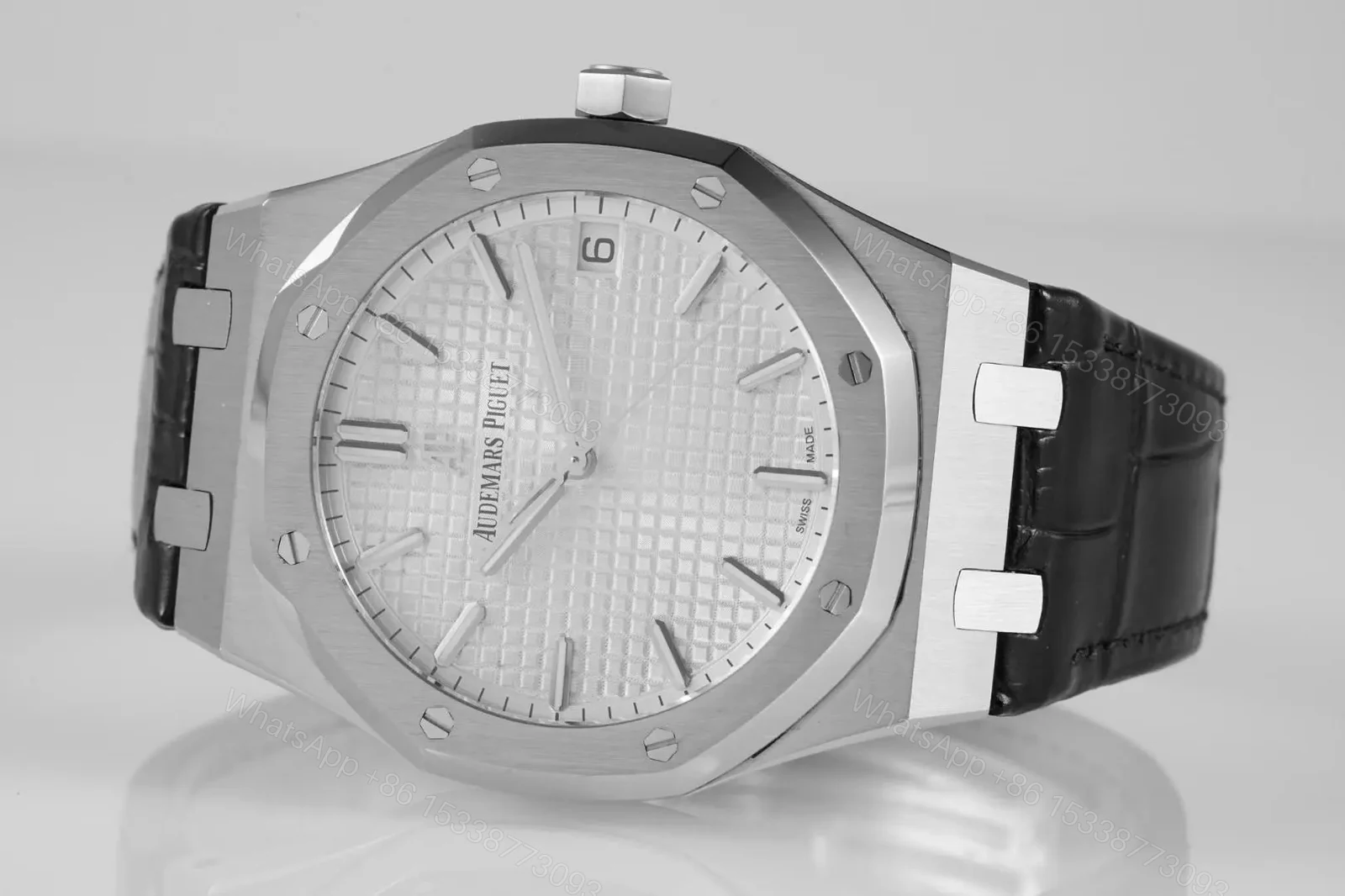 View 4 of KZ Factory Audemars Piguet Royal Oak 15500 Stainless Steel Watch with Black Leather Strap