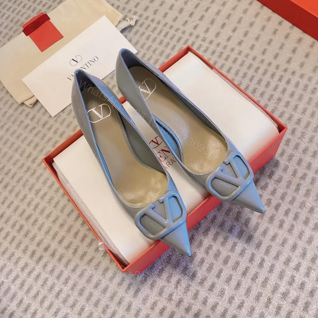 View 5 of Valentino Women Gray Patent Leather Pointed Pumps
