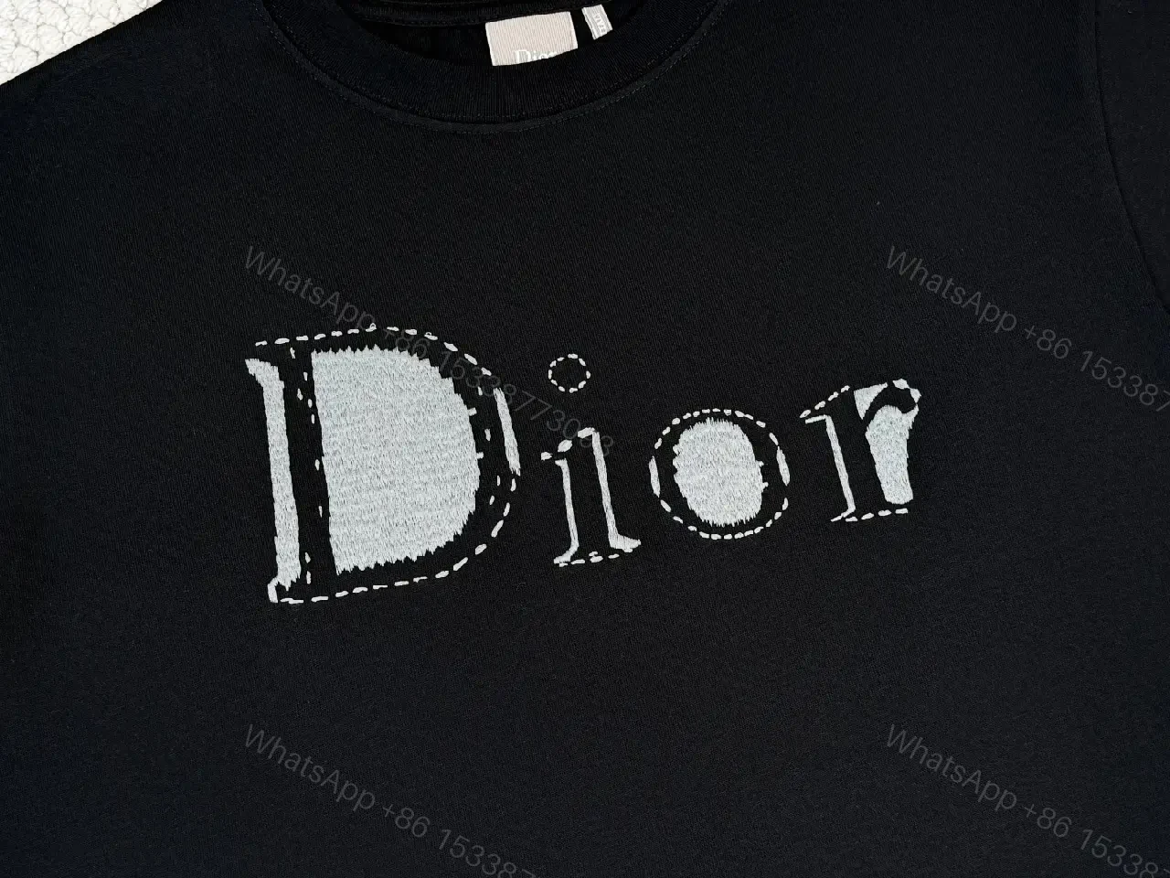View 4 of Black Cotton Dior-Inspired Logo Tee, Minimalist Luxe, Crewneck Top