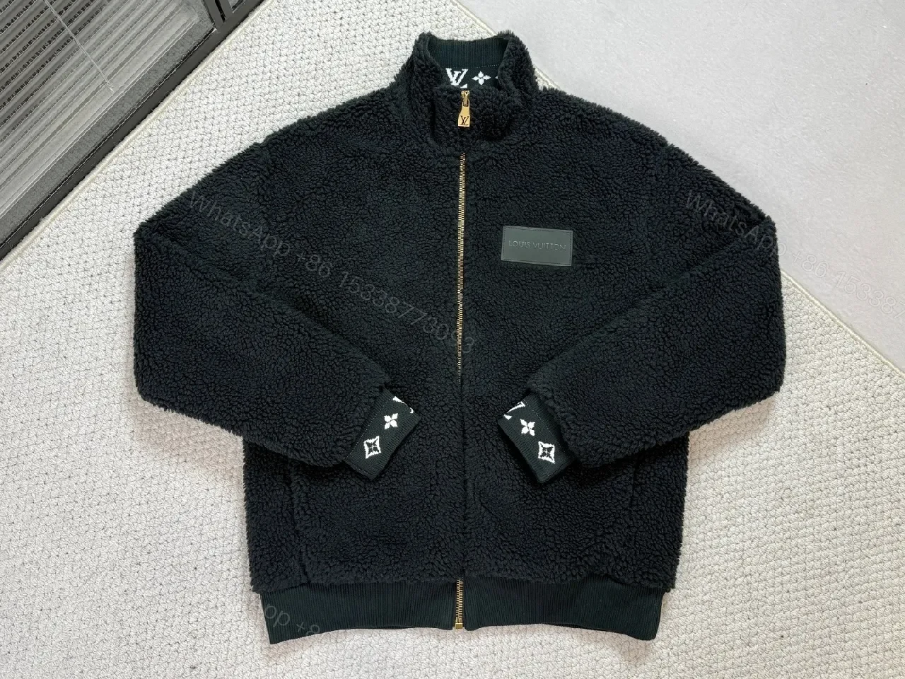 Lux Black Teddy Jacket with LV Details - Premium Casual Outerwear — view 1