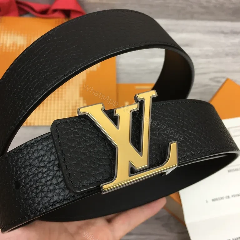 View 8 of Statement Black Pebbled Leather Belt with Gold Buckle - Luxury 38mm Belt