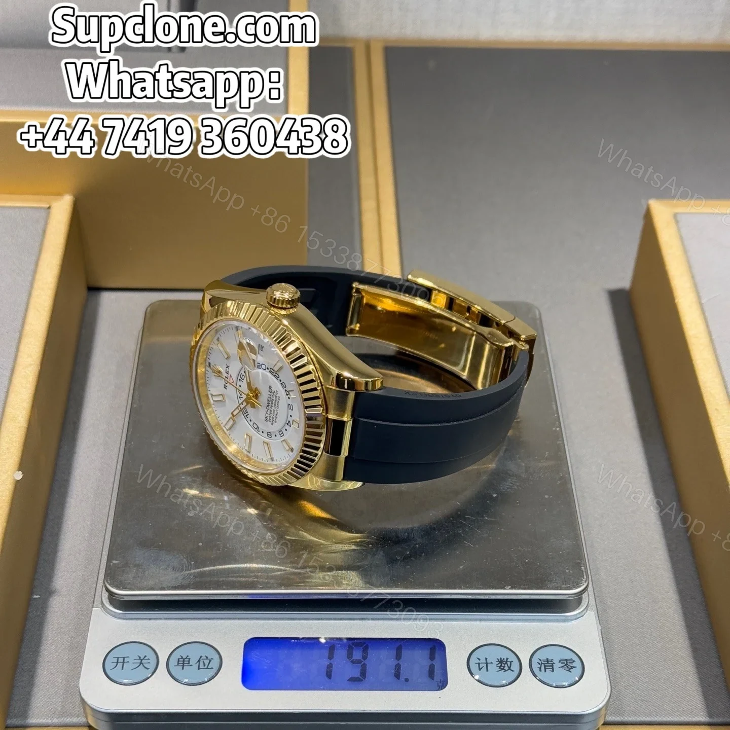 View 9 of Rolex Sky-Dweller 42mm Super Clone 1:1 – Yellow Gold White Dial Oysterflex Strap