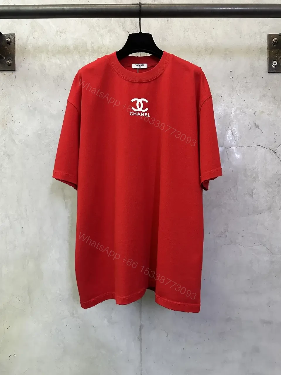 View 7 of Bold Red Silk-Soft Tee with Signature Logo, Casual Luxury Tee