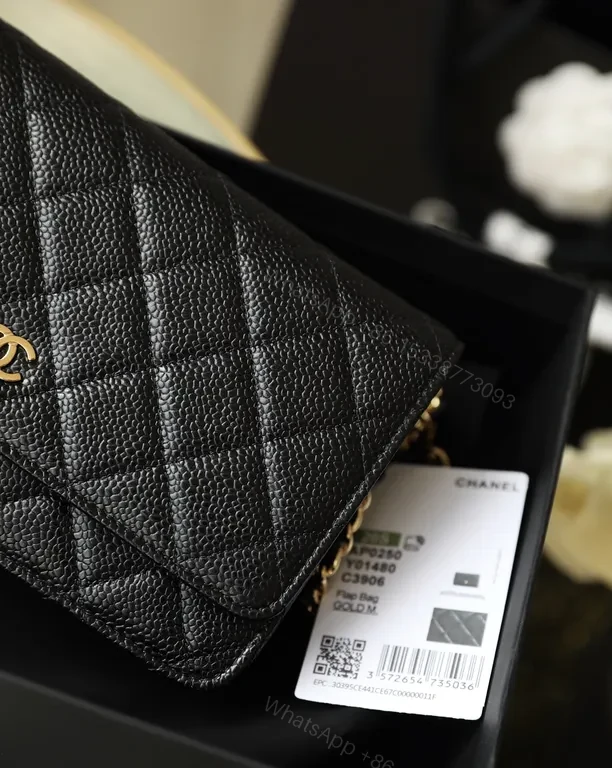 View 8 of Premium Quilted Wallet: Gold Logo, Caviar Leather, Compact Luxury
