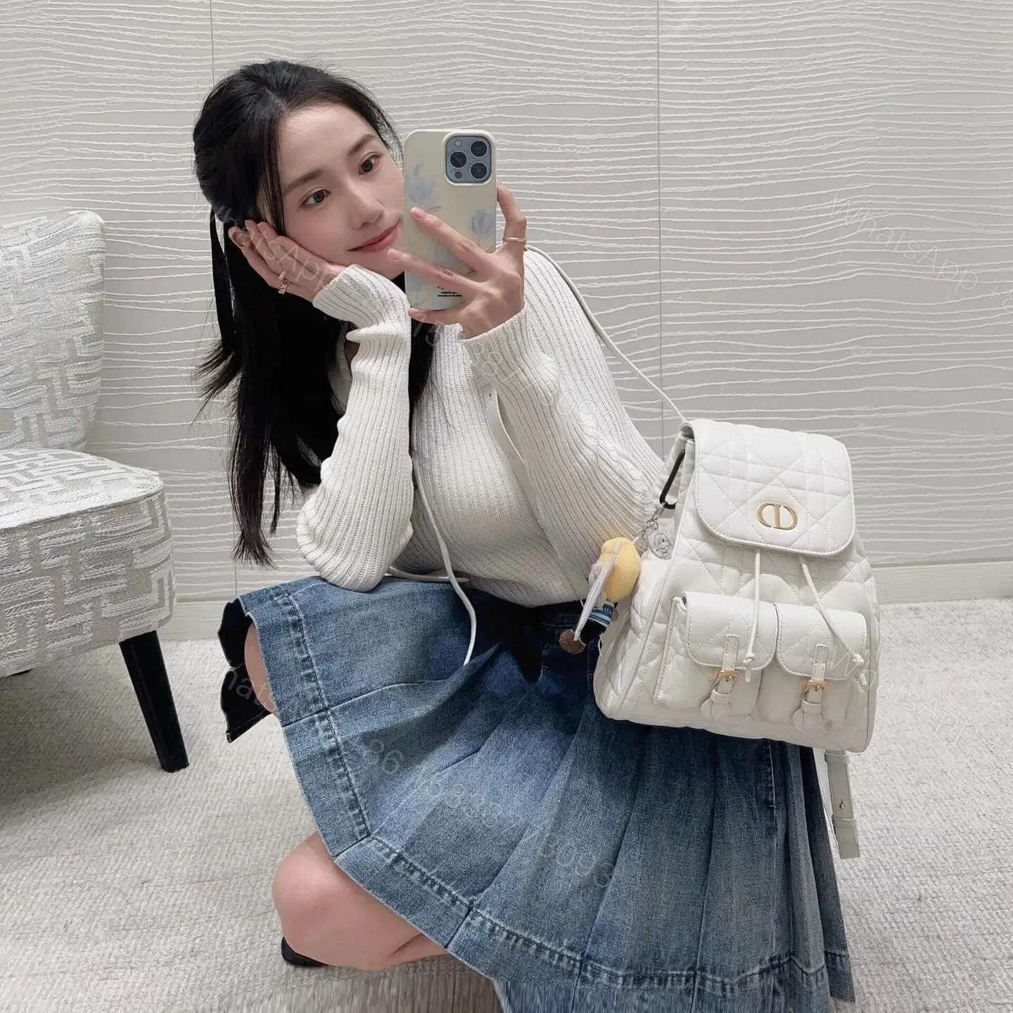View 16 of 高仿Dior*Caro系列M6301M030小羊皮雙肩包白色中號免檢版
