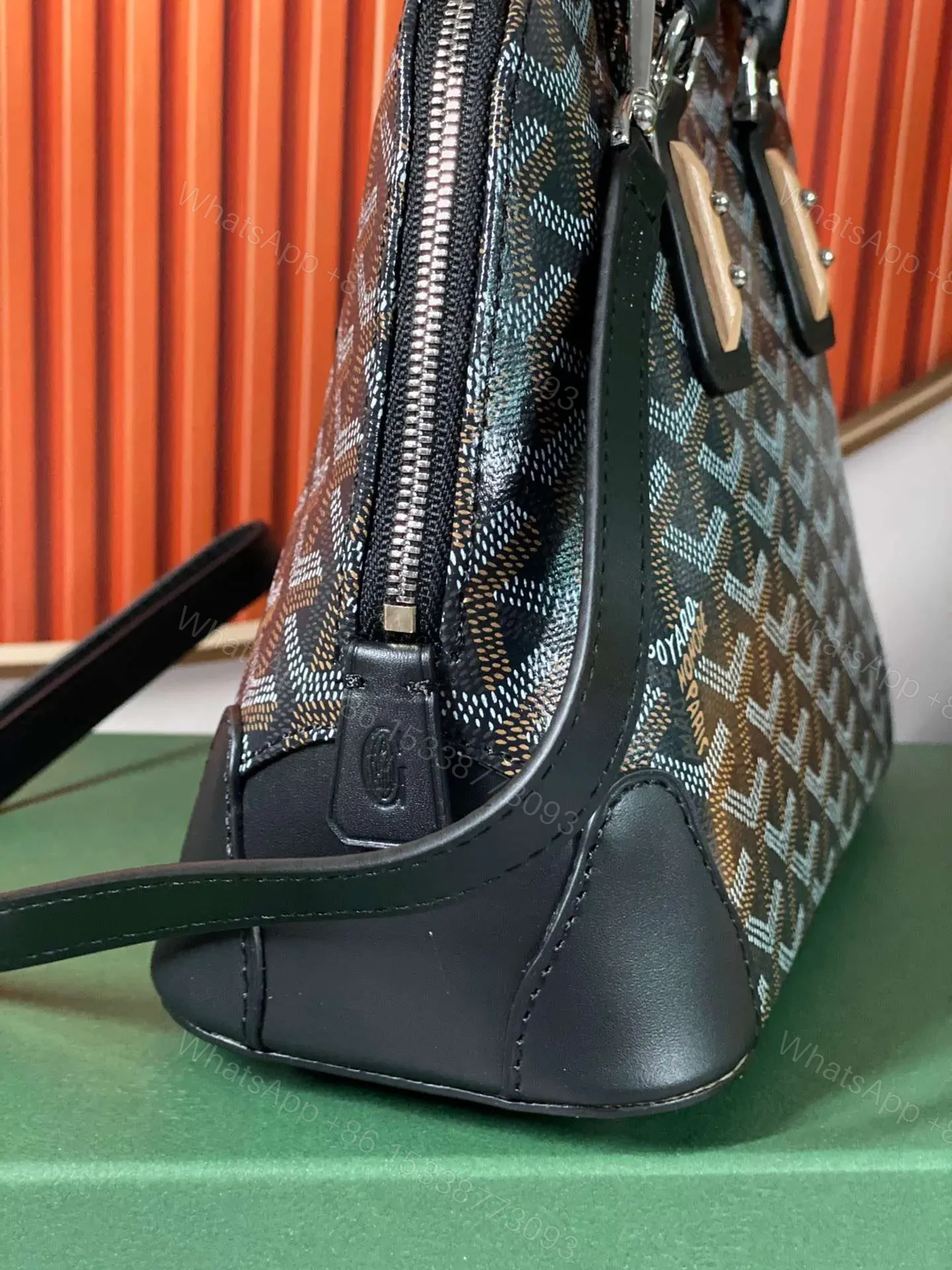 View 5 of Goyard Alma Vedome Black Replica Handbag With Fabric Wrapped Leather Strap 24cm