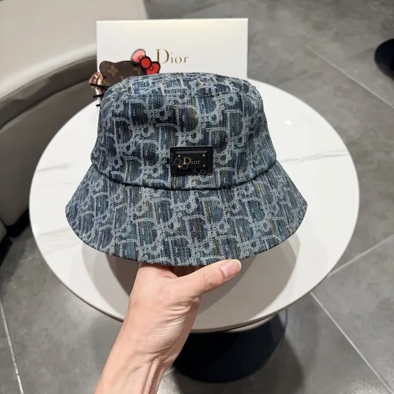 Denim-Texture Bucket Hat with Monogram Detail, Luxury Everyday — view 1