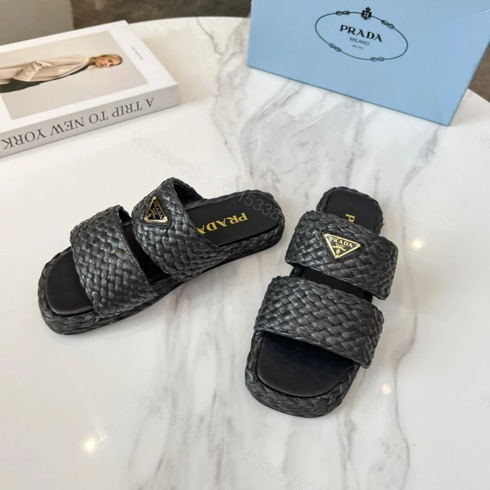 View 5 of PRADA RAFFIA SLIDES BLACK 1XX749 027 F0002 F 020