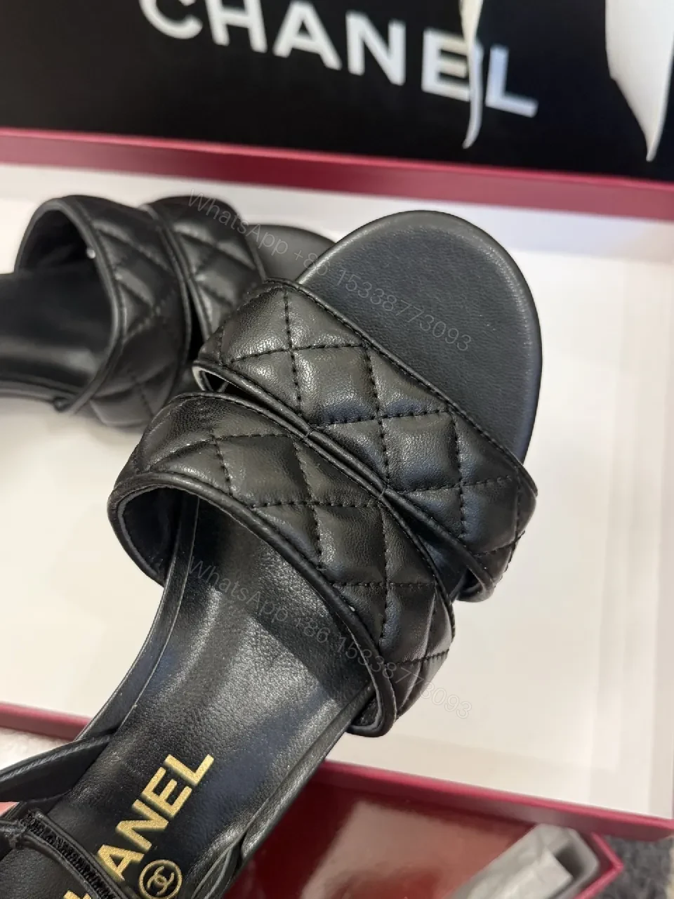 View 4 of Quilted Black Sandals - Strappy, Cushioned Comfort, Luxury Style