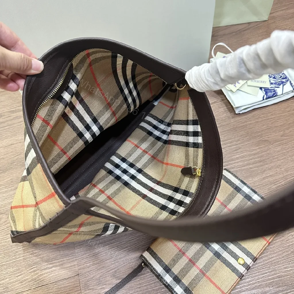 View 9 of Classic Check Tote Set: Luxe Silk-Lined Carryalls with Gold Hardware