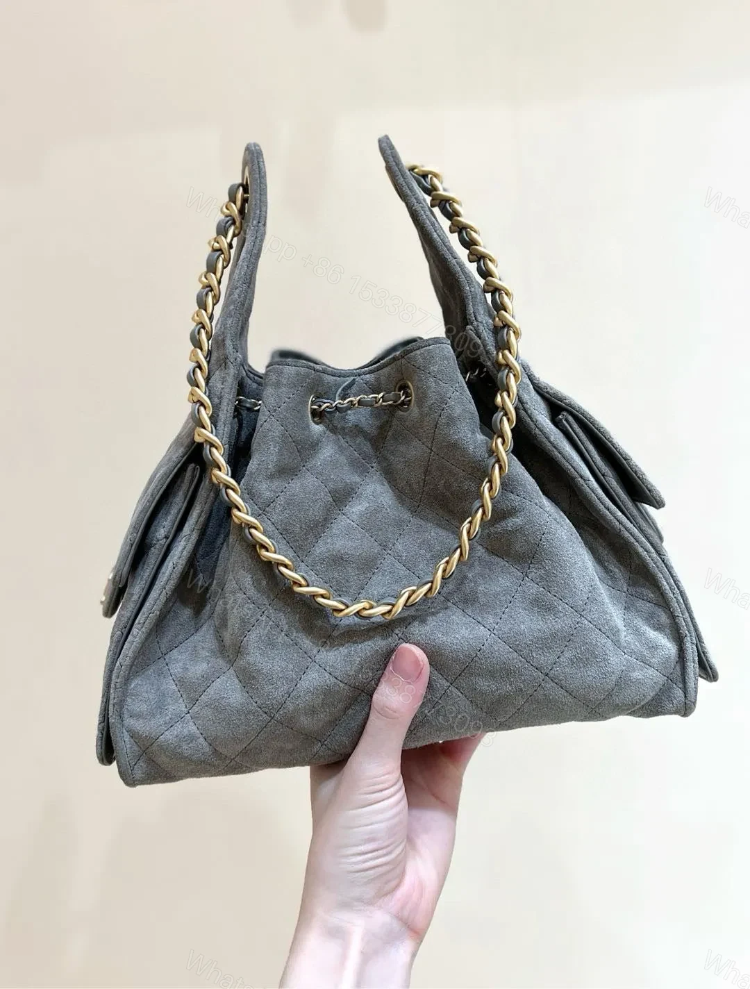 View 3 of CHANEL 25 HANDBAG IN GREY 30 SUEDE GOLD HARDWARE