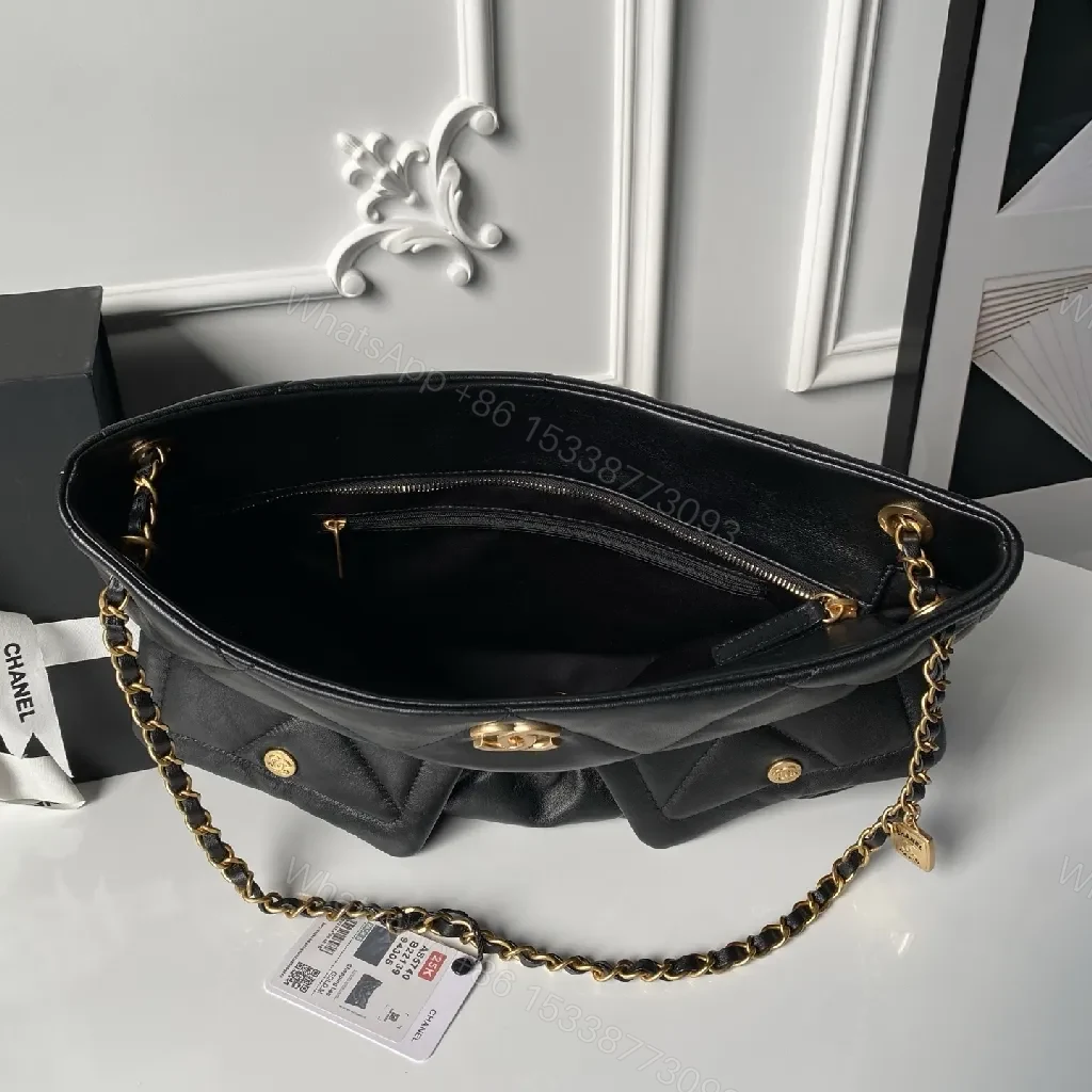 View 3 of Quilted Black Shoulder Bag: Luxe Structured Style, Gold Hardware