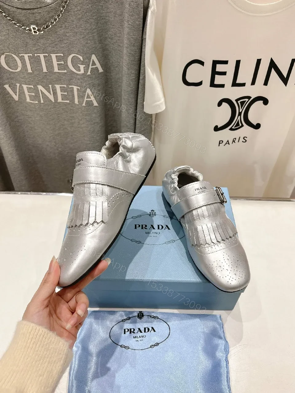 View 9 of Shimmer Fringe Derby Shoes: Metallic Leather, All-Day Comfort